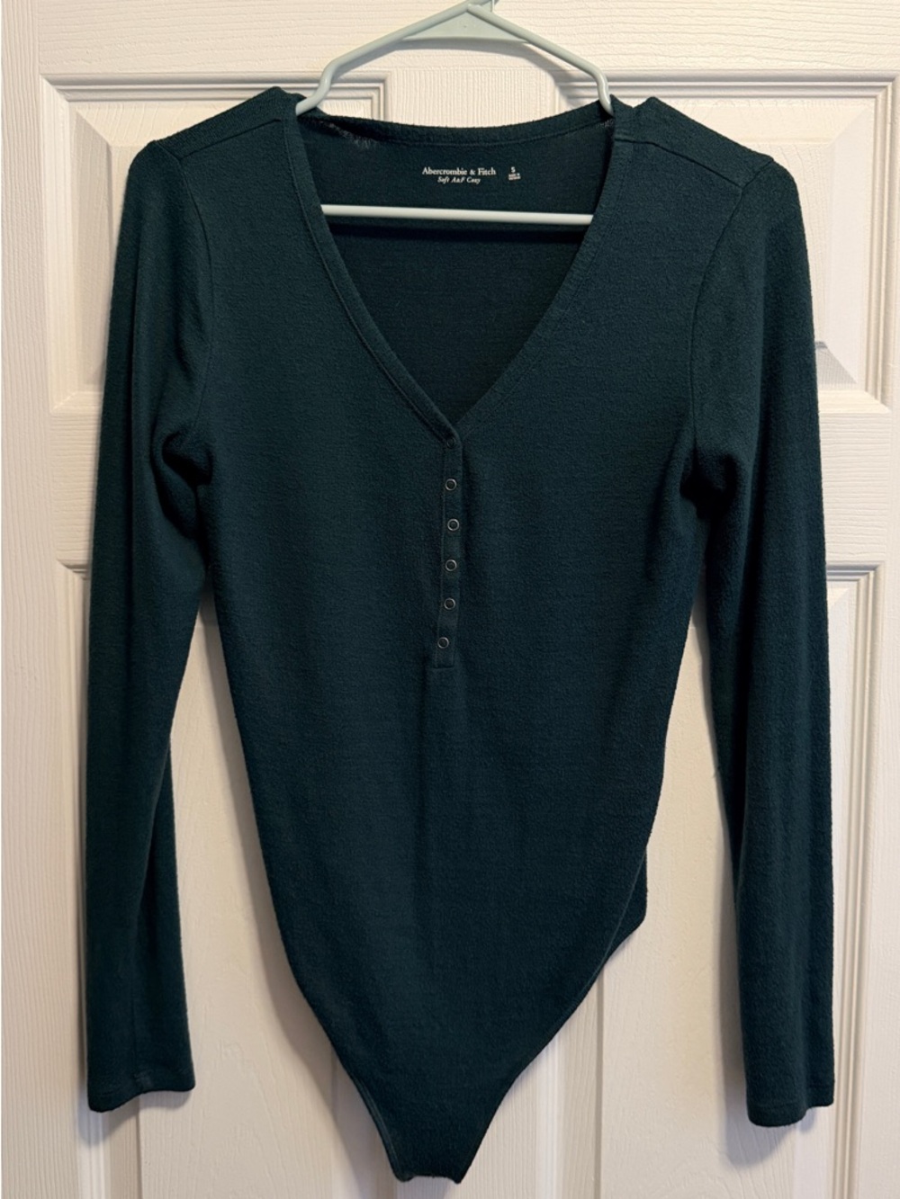 Abercrombie & Fitch Dark Teal Long-Sleeve V-Neck Henley Bodysuit